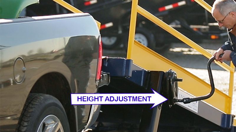 Portable Loading ramp for pickup trucks feature 2-speed adjustable legs to make height adjustment fast and easy.